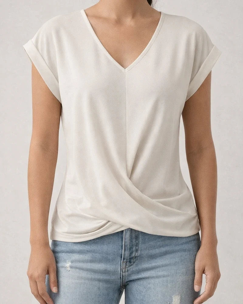 Summer New Solid Color V-neck Short-sleeved T-shirt Women's Tops | JRSEE:80899d1d-495e-43d1-b774-f80a89864caa