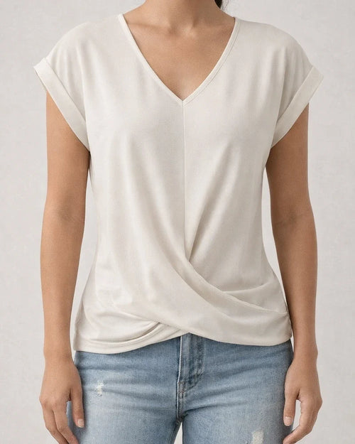 Summer New Solid Color V-neck Short-sleeved T-shirt Women's Tops | JRSEE:80899d1d-495e-43d1-b774-f80a89864caa