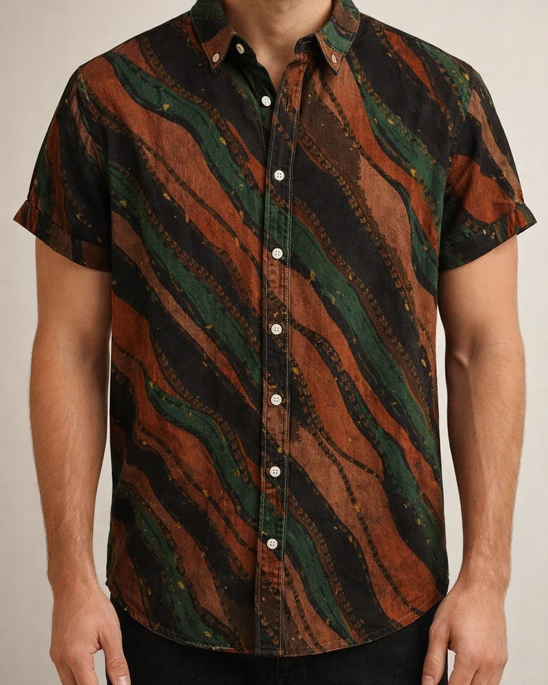Summer New Stand-up Collar Printed Short-sleeved Men's Floral Shirt Floral Men's Short-sleeved Shirt Men's Clothing | JRSEE:d7aaaa04-d1b9-4fe0-ab16-01279394479d