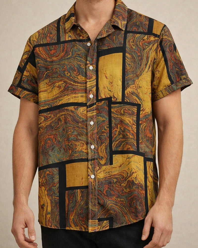 Summer New Stand-up Collar Printed Short-sleeved Men's Floral Shirt Floral Men's Short-sleeved Shirt Men's Clothing | JRSEE:ae1332c3-81f4-464a-8a52-8451df677d15