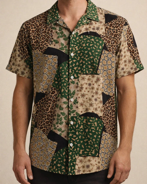 Summer New Stand-up Collar Printed Short-sleeved Men's Floral Shirt Floral Men's Short-sleeved Shirt Men's Clothing | JRSEE:88d99121-35fb-46aa-9d96-a39b5b22c635