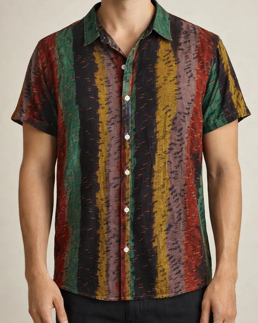 Summer New Stand-up Collar Printed Short-sleeved Men's Floral Shirt Floral Men's Short-sleeved Shirt Men's Clothing | JRSEE:02dc0aaa-ffa1-4b31-9042-bb4520c5c499