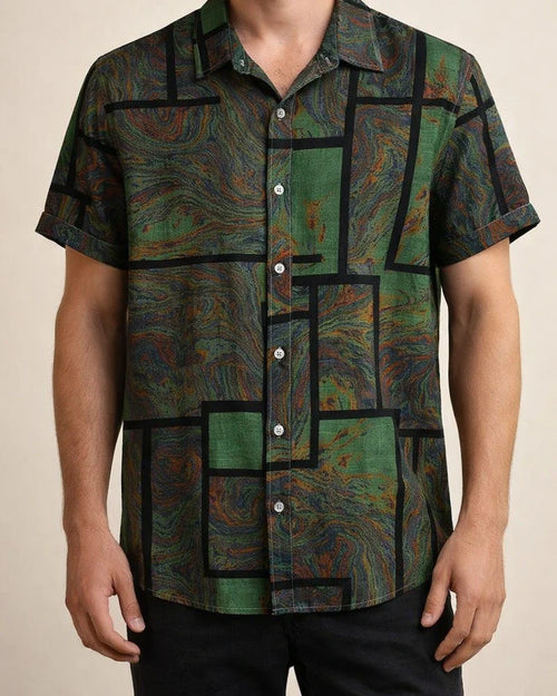 Summer New Stand-up Collar Printed Short-sleeved Men's Floral Shirt Floral Men's Short-sleeved Shirt Men's Clothing | JRSEE:4405f192-da0c-4cba-9038-0022dbc6d55b