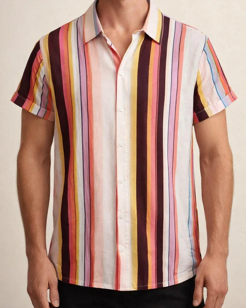 Summer New Stand-up Collar Printed Short-sleeved Men's Floral Shirt Floral Men's Short-sleeved Shirt Men's Clothing | JRSEE:0aa23cef-cee5-47da-a3d1-48cc174fa4ea