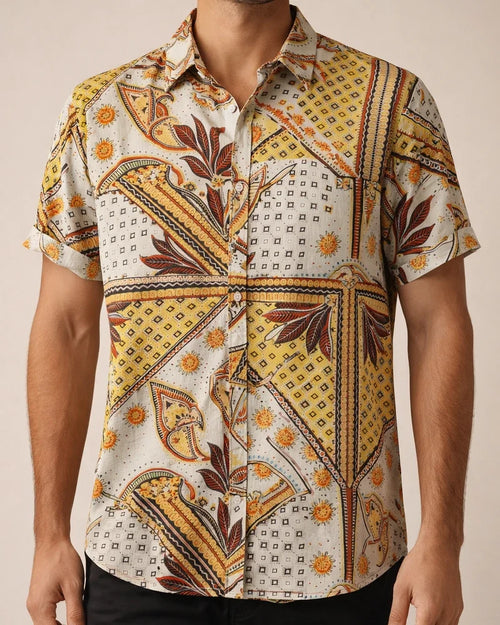 Summer New Stand-up Collar Printed Short-sleeved Men's Floral Shirt Floral Men's Short-sleeved Shirt Men's Clothing | JRSEE:cc90c112-36a5-4a74-82aa-f307b019e816