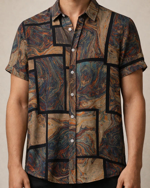 Summer New Stand-up Collar Printed Short-sleeved Men's Floral Shirt Floral Men's Short-sleeved Shirt Men's Clothing | JRSEE:ab744c78-dfb8-4dd1-919b-ff2a30140b2a