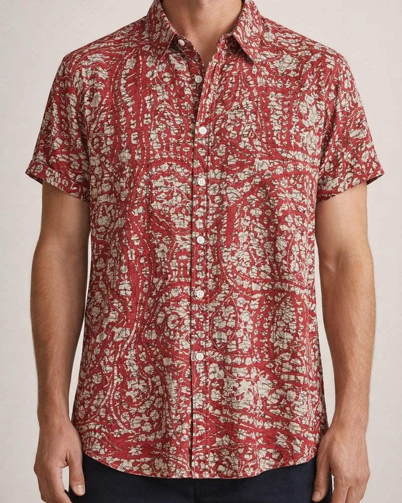 Summer New Stand-up Collar Printed Short-sleeved Men's Floral Shirt Floral Men's Short-sleeved Shirt Men's Clothing | JRSEE:6a08bbab-9d49-454b-a7a7-c625f5b3156c