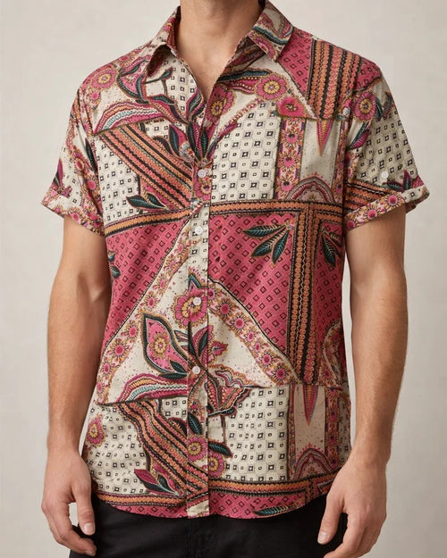 Summer New Stand-up Collar Printed Short-sleeved Men's Floral Shirt Floral Men's Short-sleeved Shirt Men's Clothing | JRSEE:da82aafe-a7c3-4745-a4f9-e9e81d5f3fcb