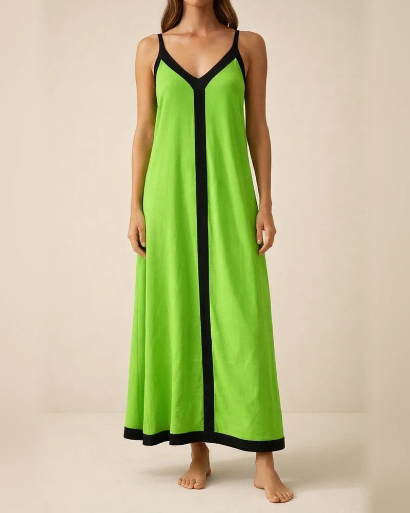 Summer New Style Women's Fashion Color-block Strapless Mid-length Dress | JRSEE:1808dab6-1cf6-488c-99f3-3e53c9ac39df