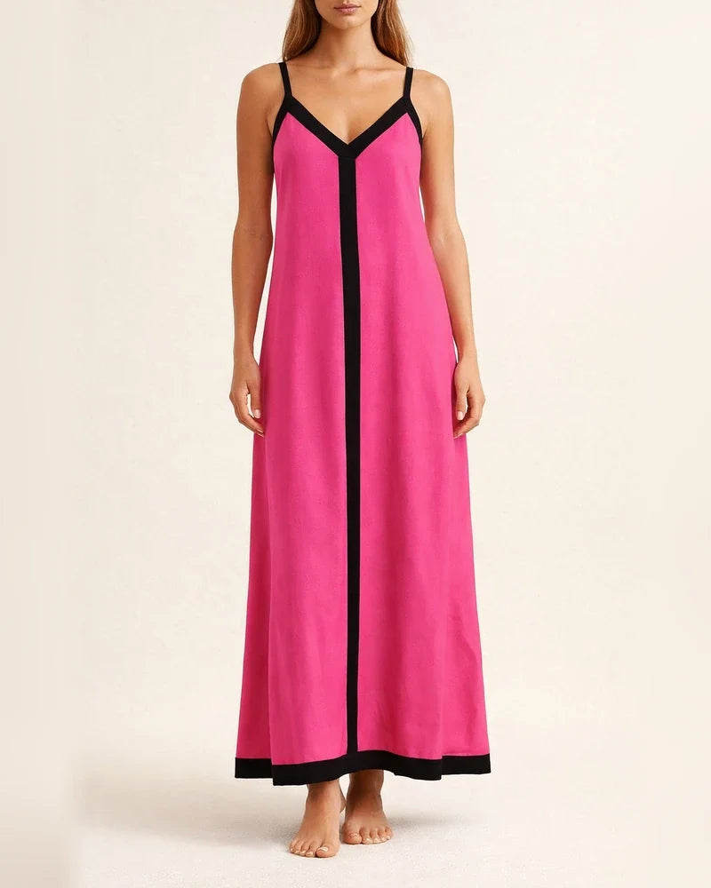Summer New Style Women's Fashion Color-block Strapless Mid-length Dress | JRSEE:b4e962ce-572a-4122-9a60-dbee03a141fe