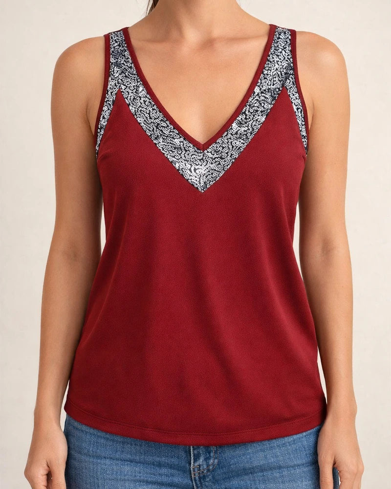 Summer New Women's Solid Color Beaded Sleeveless Undershirt T-shirt Sequin Temperament Elegant Tops | JRSEE:720bdcd5-3357-4722-99cf-af0644607e39