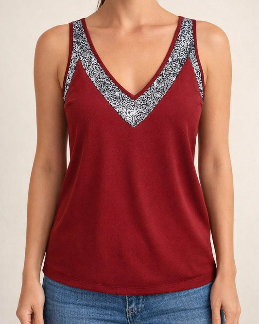 Summer New Women's Solid Color Beaded Sleeveless Undershirt T-shirt Sequin Temperament Elegant Tops | JRSEE:720bdcd5-3357-4722-99cf-af0644607e39