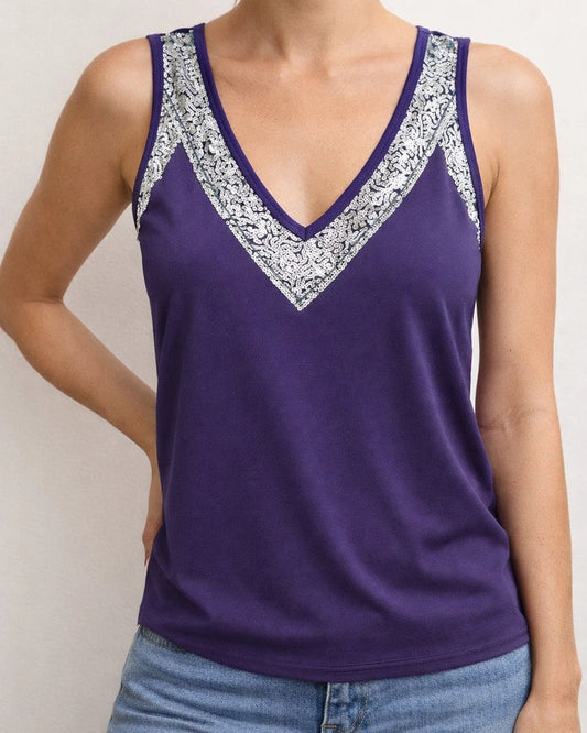 Summer New Women's Solid Color Beaded Sleeveless Undershirt T-shirt Sequin Temperament Elegant Tops | JRSEE:dc79f3c4-2aa7-42eb-a784-93ebb56ca982