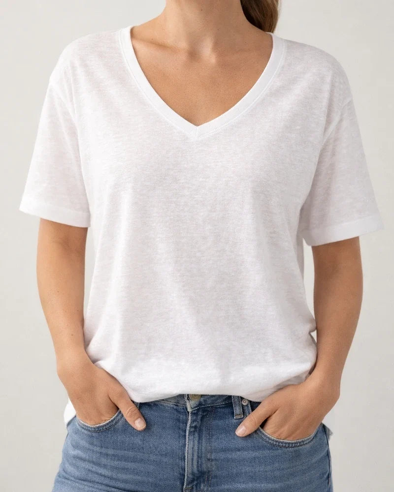 Summer New Women's Solid Color Short-sleeved V-neck T-shirt Tops | JRSEE:a8c072e0-fe47-4bab-a33a-720994f051b7