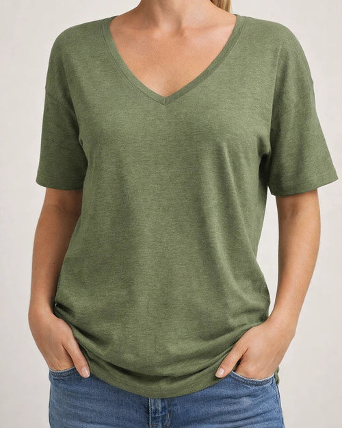 Summer New Women's Solid Color Short-sleeved V-neck T-shirt Tops | JRSEE:29b2f975-74d7-4565-8f96-7a23f083c460