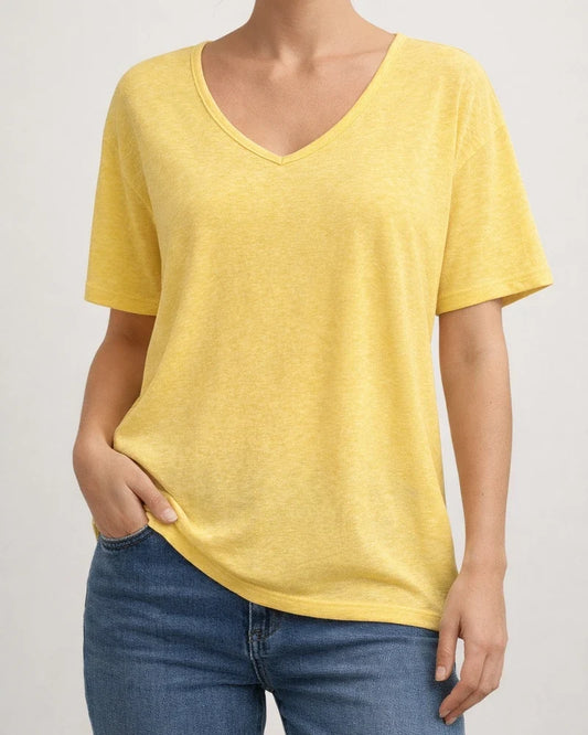 Summer New Women's Solid Color Short-sleeved V-neck T-shirt Tops | JRSEE:05de310a-5061-4620-a2a8-ecf984d37961