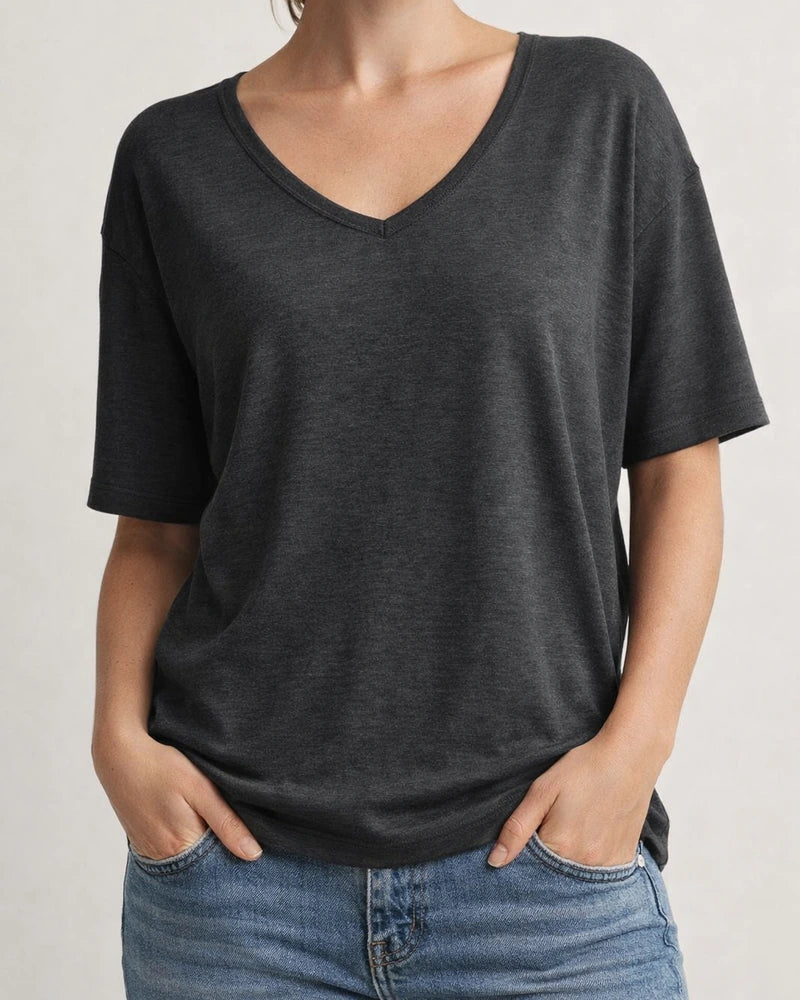 Summer New Women's Solid Color Short-sleeved V-neck T-shirt Tops | JRSEE:54370441-0b40-45b4-a154-3bbfe9a2f8e2