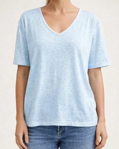 Summer New Women's Solid Color Short-sleeved V-neck T-shirt Tops | JRSEE:7617d83e-d804-45ac-9934-a34a10664405