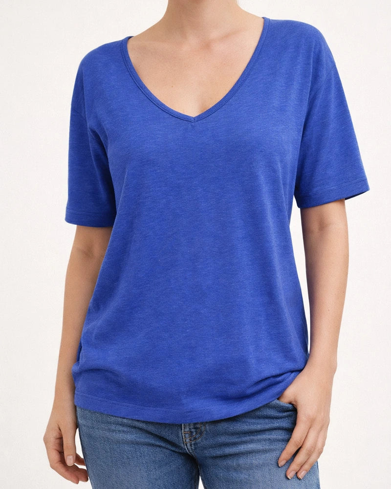 Summer New Women's Solid Color Short-sleeved V-neck T-shirt Tops | JRSEE:4b7467cb-ecf7-4c4a-9e25-70ec7236740f