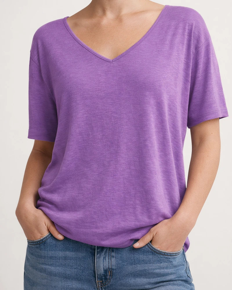 Summer New Women's Solid Color Short-sleeved V-neck T-shirt Tops | JRSEE:b5816321-637c-4af4-adfb-c2dd220473de