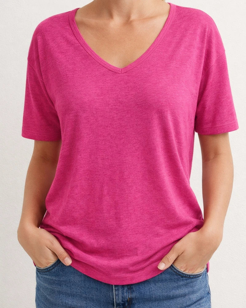 Summer New Women's Solid Color Short-sleeved V-neck T-shirt Tops | JRSEE:bbc98e9e-57d9-4ccf-ac80-bf2ca9dc26c2