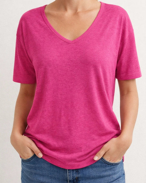 Summer New Women's Solid Color Short-sleeved V-neck T-shirt Tops | JRSEE:bbc98e9e-57d9-4ccf-ac80-bf2ca9dc26c2