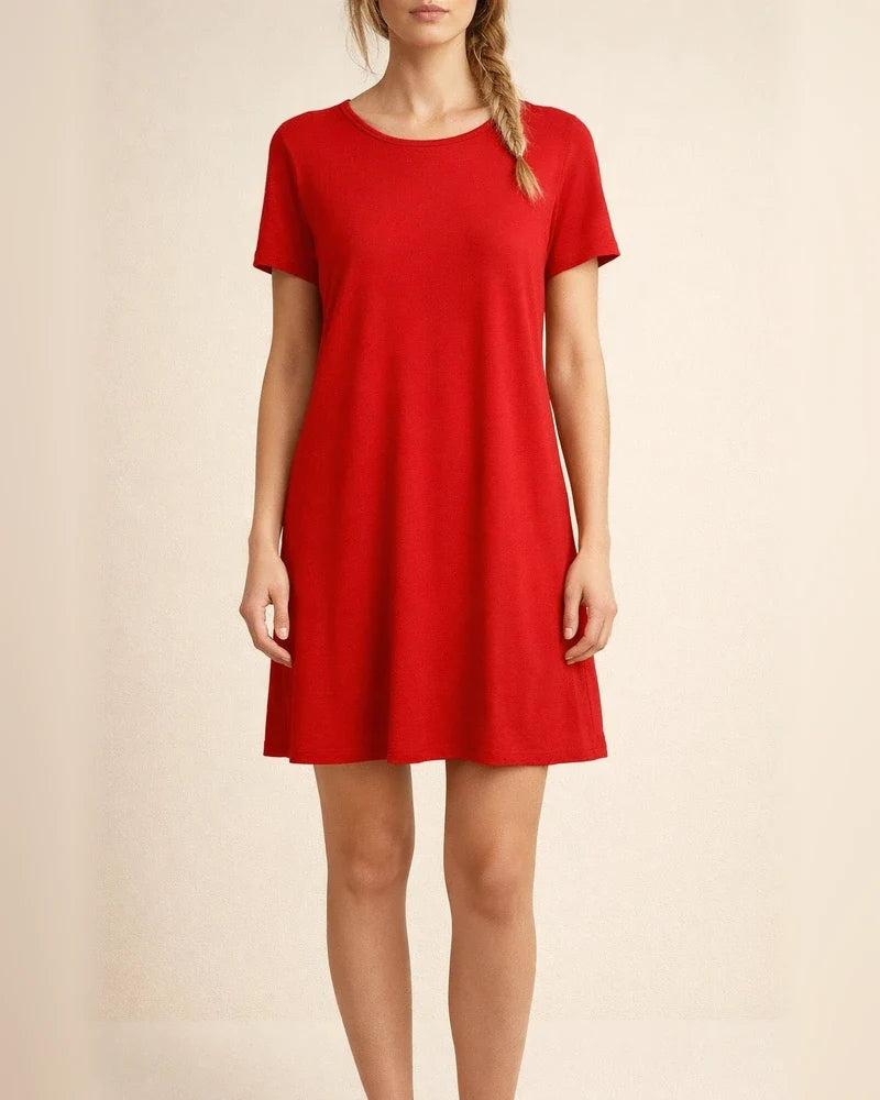 Summer Round Neck Short-sleeved Dress Women's New Hot Solid Color Dresses | JRSEE:83c5449f-0ab3-41d6-9292-ca36b8cdda41