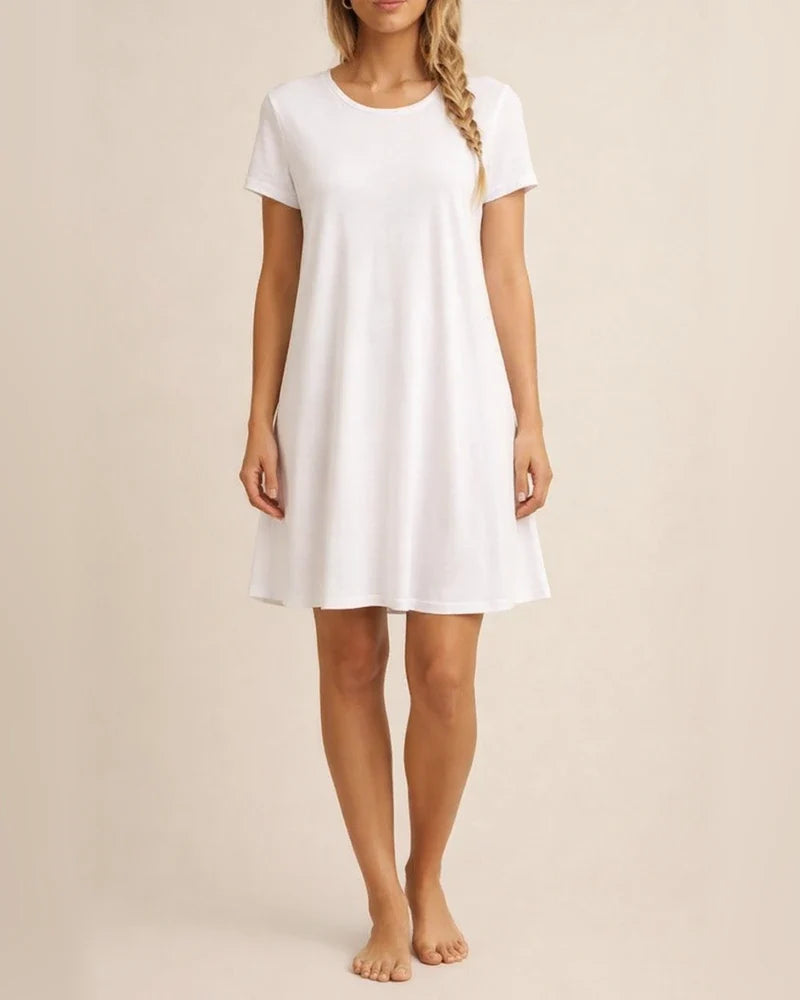 Summer Round Neck Short-sleeved Dress Women's New Hot Solid Color Dresses | JRSEE:4da16275-5478-4264-bb95-670551f5d725