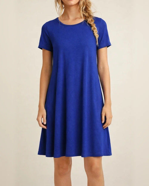 Summer Round Neck Short-sleeved Dress Women's New Hot Solid Color Dresses | JRSEE:bde77e97-a20c-4ab7-87b9-42e52d2b2927