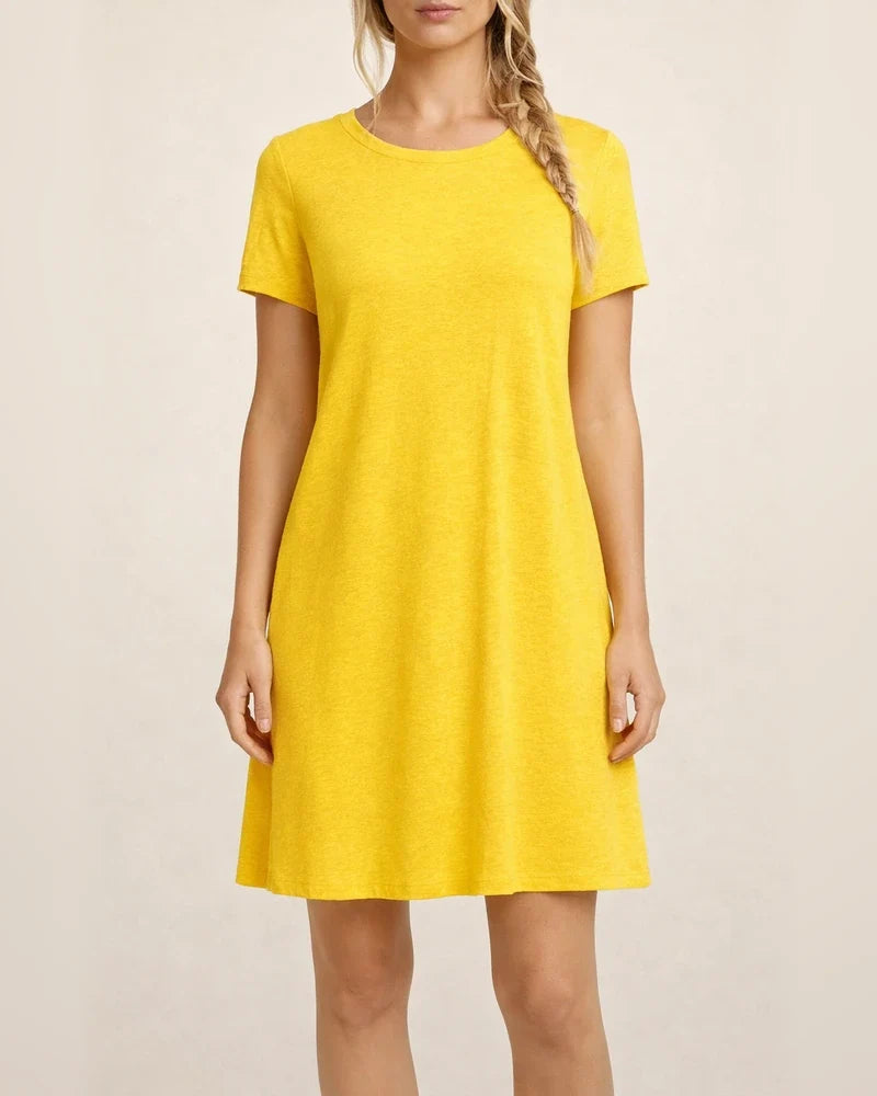 Summer Round Neck Short-sleeved Dress Women's New Hot Solid Color Dresses | JRSEE:fa768a79-fc86-4933-b25e-f5c0d0ac2270