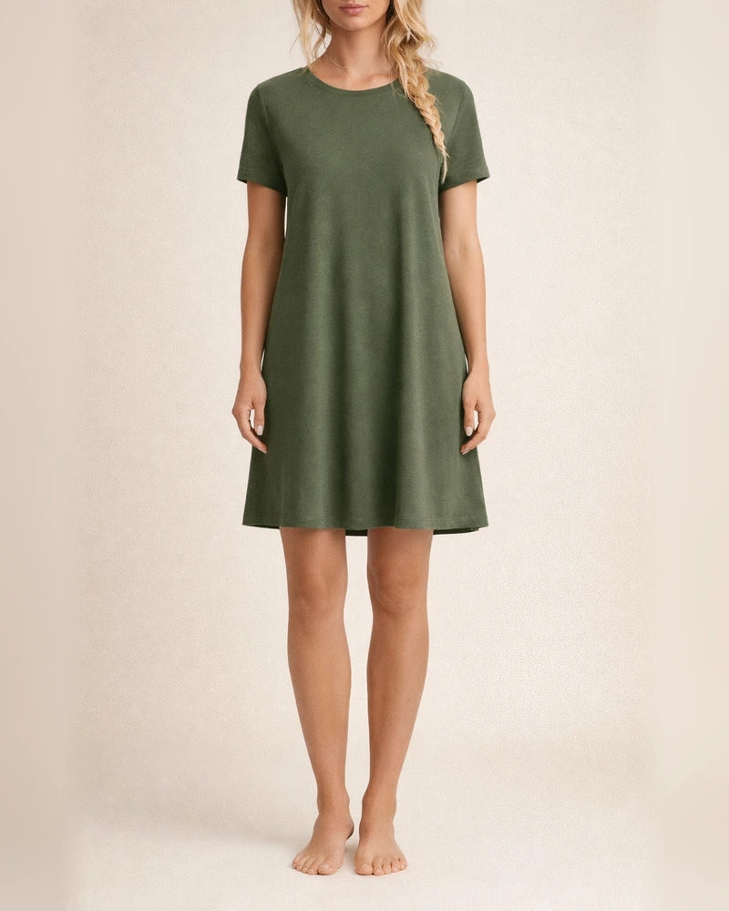 Summer Round Neck Short-sleeved Dress Women's New Hot Solid Color Dresses | JRSEE:4488bb62-fe2a-46fb-a47e-949ad037bc27