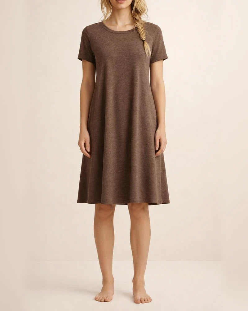 Summer Round Neck Short-sleeved Dress Women's New Hot Solid Color Dresses | JRSEE:ffcc11c6-7b29-49b6-a007-762f233b7bf9