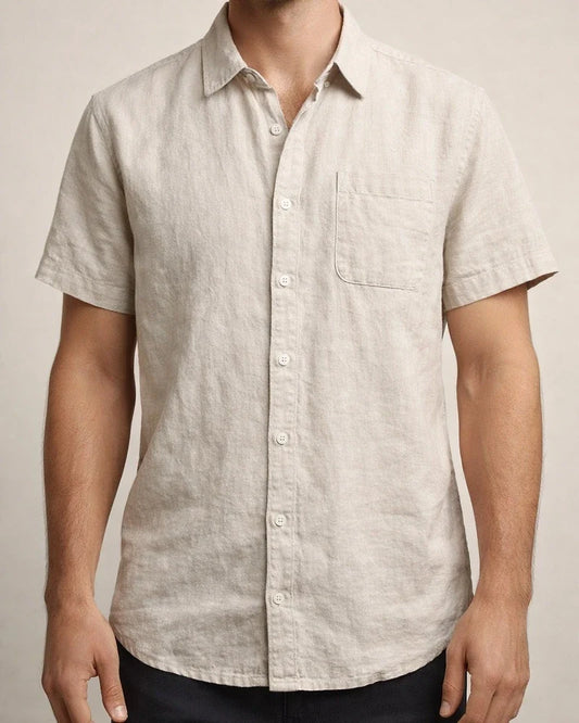 Summer Solid Color Linen Shirt Men's Short-sleeved Thin Section of The Retro Leisure Tops | JRSEE:1175e05e-f1df-4691-8f19-d8a88edb9c62