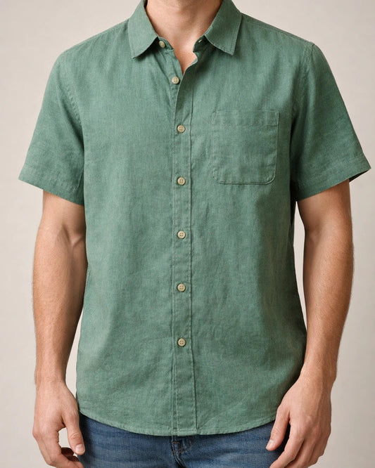 Summer Solid Color Linen Shirt Men's Short-sleeved Thin Section of The Retro Leisure Tops | JRSEE:9ca09795-211c-4f05-beff-fcc7aac6eb8e