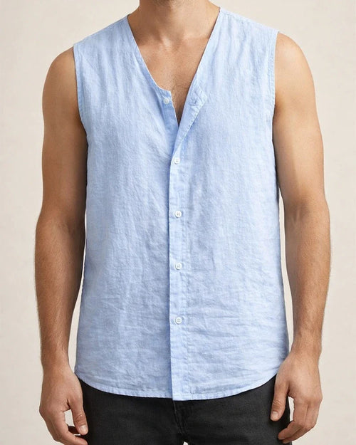 Summer Solid Color Linen Vest Undershirt Men's Sleeveless Washed Linen Thin Section Shirt | JRSEE:54e950ec-2f74-42d5-94e5-14d41d9cfb7e