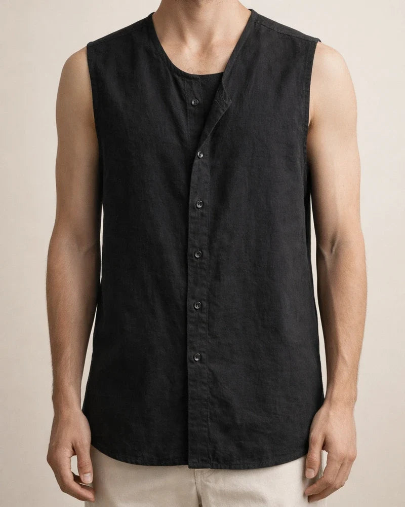 Summer Solid Color Linen Vest Undershirt Men's Sleeveless Washed Linen Thin Section Shirt | JRSEE:b4153865-bea5-471d-b703-0ec904c091f4