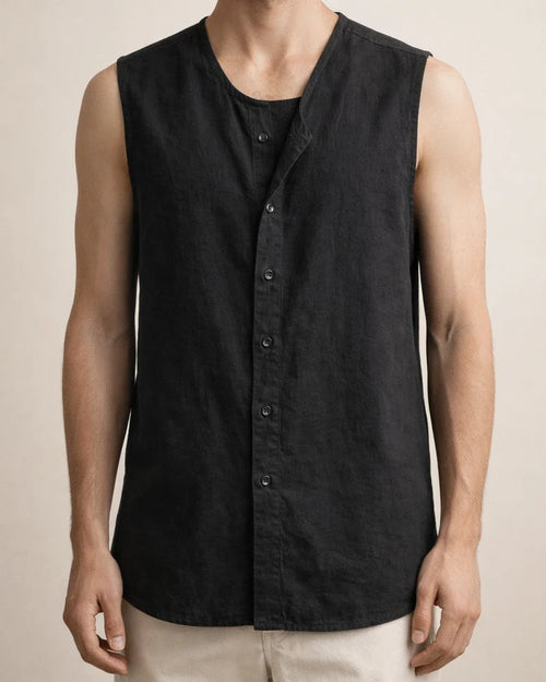 Summer Solid Color Linen Vest Undershirt Men's Sleeveless Washed Linen Thin Section Shirt | JRSEE:b4153865-bea5-471d-b703-0ec904c091f4