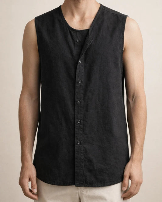 Summer Solid Color Linen Vest Undershirt Men's Sleeveless Washed Linen Thin Section Shirt | JRSEE:b4153865-bea5-471d-b703-0ec904c091f4