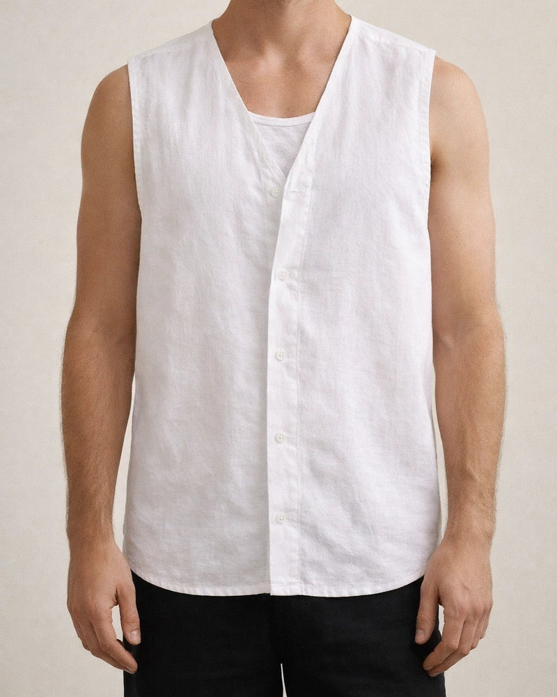 Summer Solid Color Linen Vest Undershirt Men's Sleeveless Washed Linen Thin Section Shirt | JRSEE:20ed6434-5178-413f-b866-7e27614dc1d1