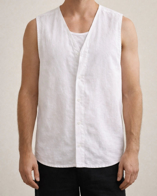 Summer Solid Color Linen Vest Undershirt Men's Sleeveless Washed Linen Thin Section Shirt | JRSEE:20ed6434-5178-413f-b866-7e27614dc1d1