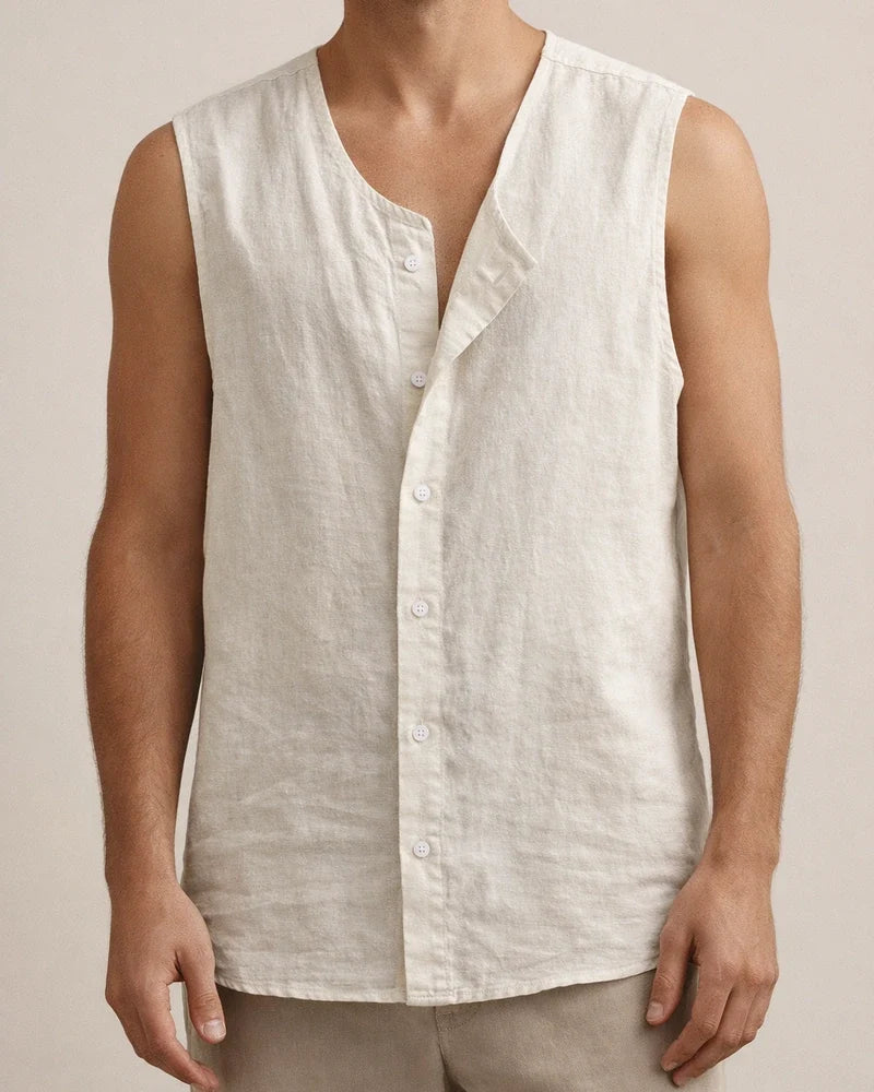 Summer Solid Color Linen Vest Undershirt Men's Sleeveless Washed Linen Thin Section Shirt | JRSEE:3e4421c7-a3d0-42eb-8807-471c6f687056