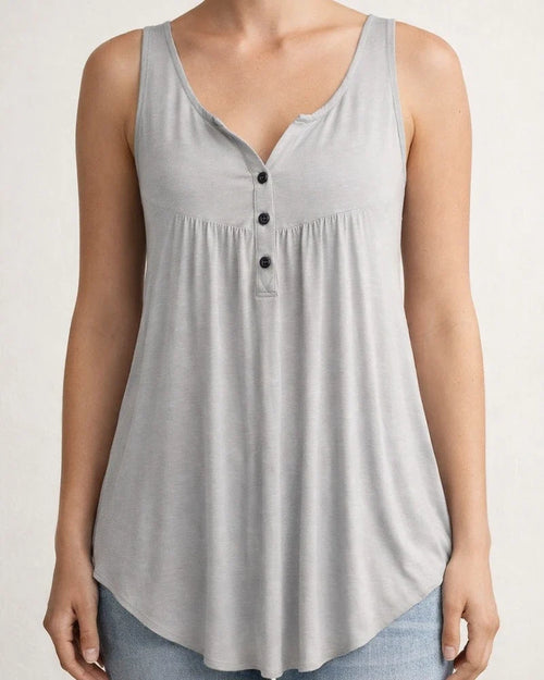 Summer Solid Color Pleated Sleeveless Women's Casual T-shirt Mid-length Button-down Undershirt Top | JRSEE:0ac2d46a-0896-4c8b-836c-6c0ded076ef9