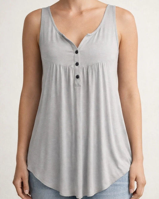 Summer Solid Color Pleated Sleeveless Women's Casual T-shirt Mid-length Button-down Undershirt Top | JRSEE:0ac2d46a-0896-4c8b-836c-6c0ded076ef9