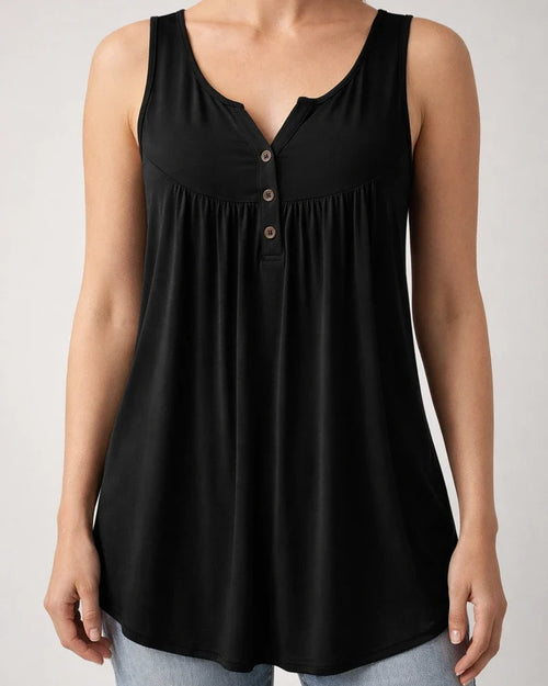 Summer Solid Color Pleated Sleeveless Women's Casual T-shirt Mid-length Button-down Undershirt Top | JRSEE:42777e40-60ac-47be-afeb-97a3ebfaf74a