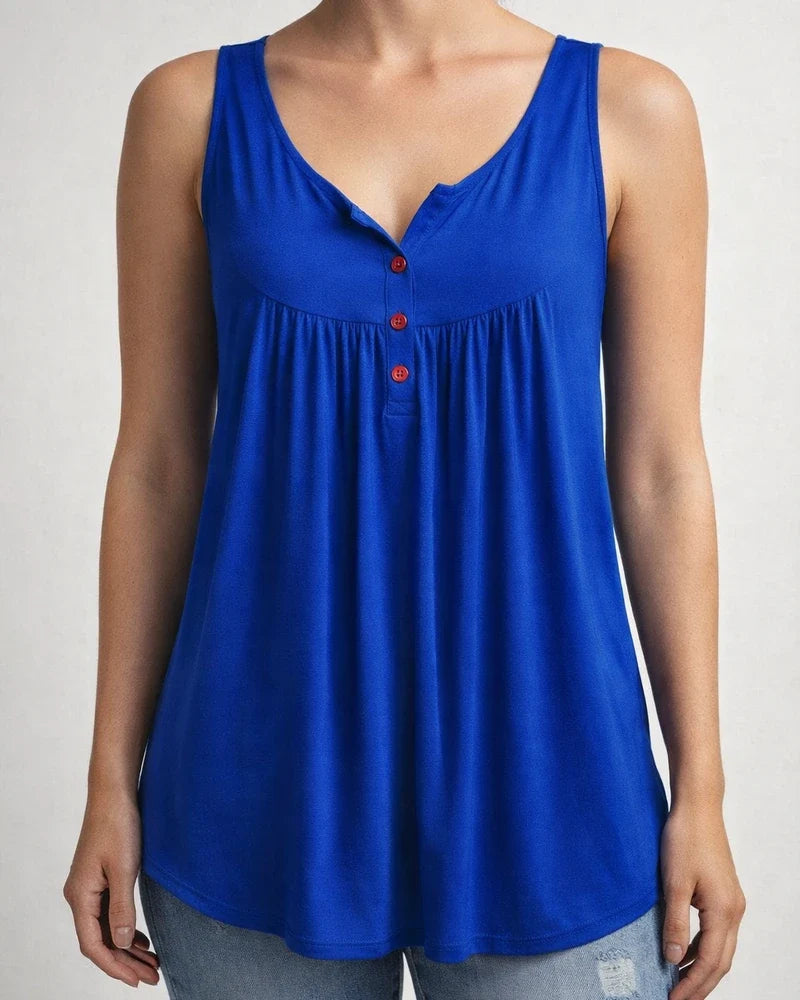 Summer Solid Color Pleated Sleeveless Women's Casual T-shirt Mid-length Button-down Undershirt Top | JRSEE:8a1240ba-fa1e-4dbc-b1a1-3623059256c0