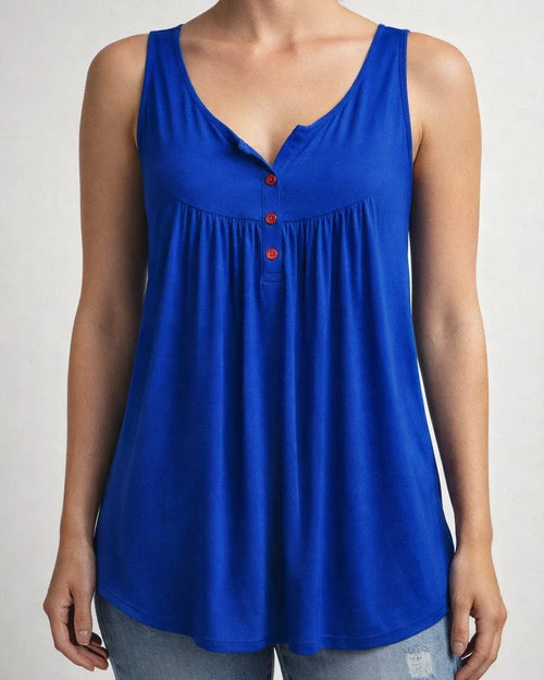 Summer Solid Color Pleated Sleeveless Women's Casual T-shirt Mid-length Button-down Undershirt Top | JRSEE:8a1240ba-fa1e-4dbc-b1a1-3623059256c0