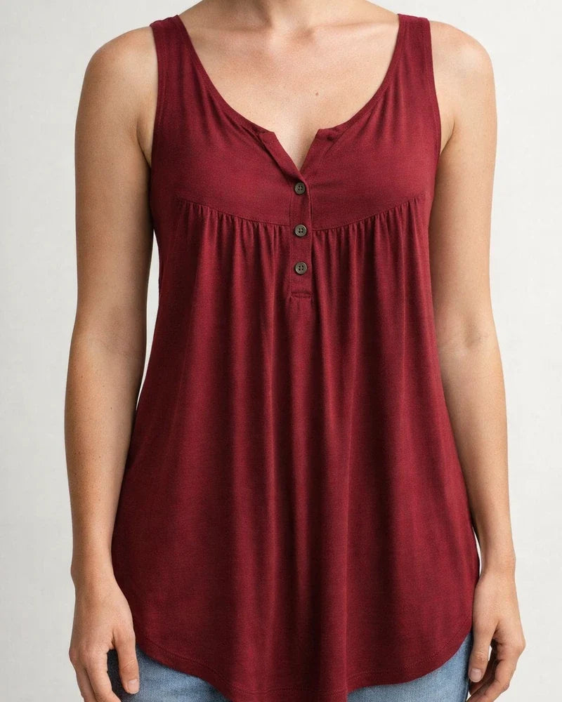 Summer Solid Color Pleated Sleeveless Women's Casual T-shirt Mid-length Button-down Undershirt Top | JRSEE:30b9e073-34af-40ad-89f4-01fd638f5623