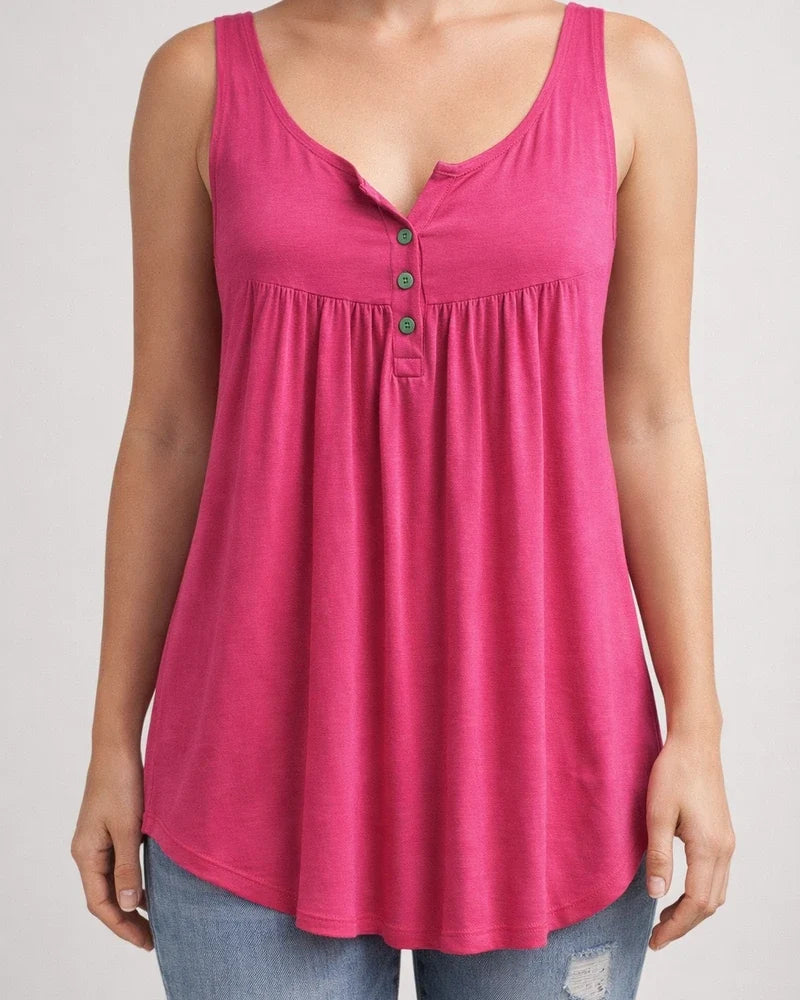 Summer Solid Color Pleated Sleeveless Women's Casual T-shirt Mid-length Button-down Undershirt Top | JRSEE:1abbdba2-1e09-477d-b182-f01077c674a2