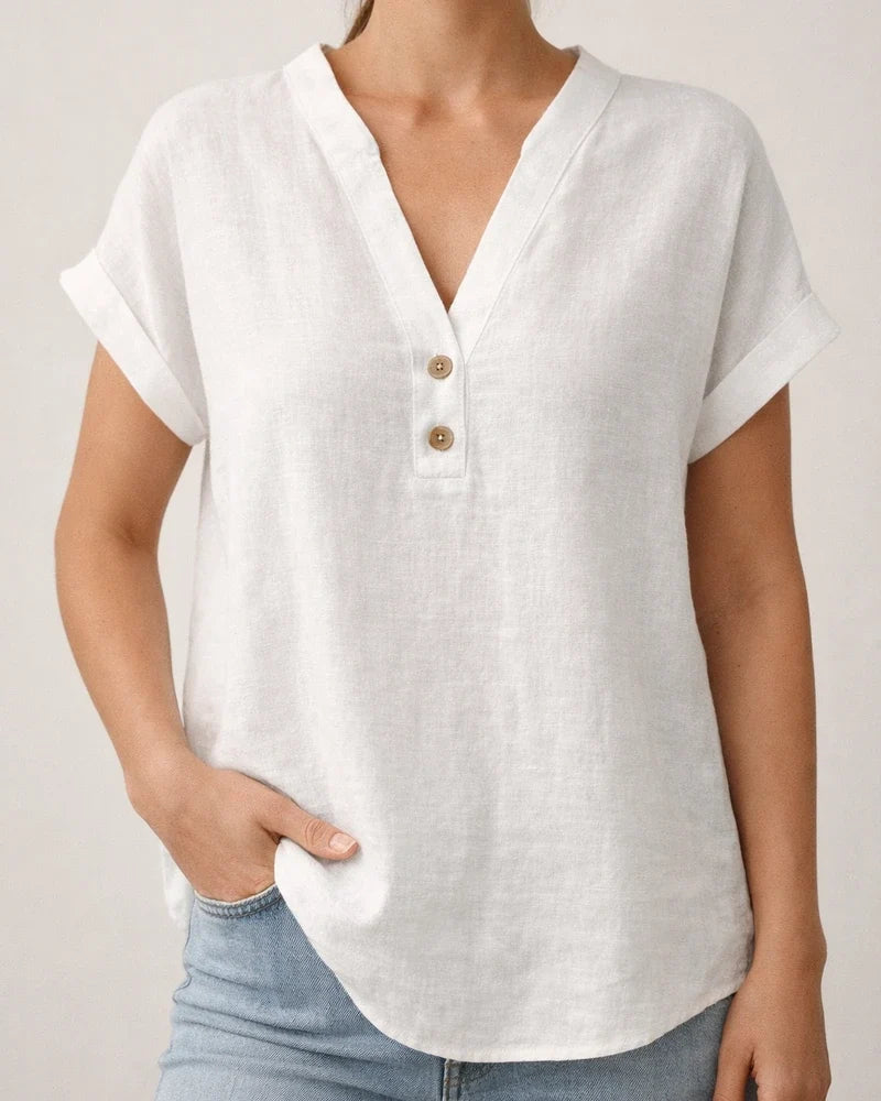 Summer Solid-Color Stand-Up Collar Button-Down Short-Sleeve Women's Shirt | JRSEE:2285183c-9656-40d4-90a1-a5d5918c6221