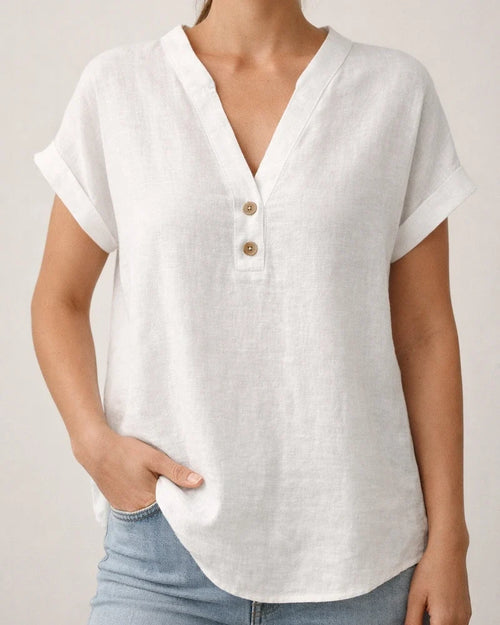 Summer Solid-Color Stand-Up Collar Button-Down Short-Sleeve Women's Shirt | JRSEE:2285183c-9656-40d4-90a1-a5d5918c6221